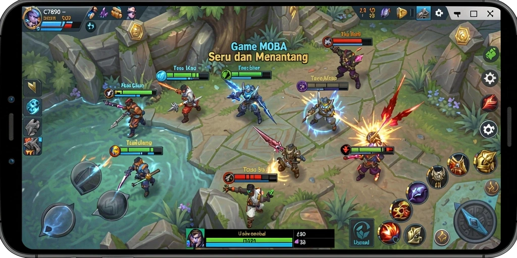 Tangkapan layar gameplay C7890 yang menunjukkan aksi seru dalam permainan MOBA.