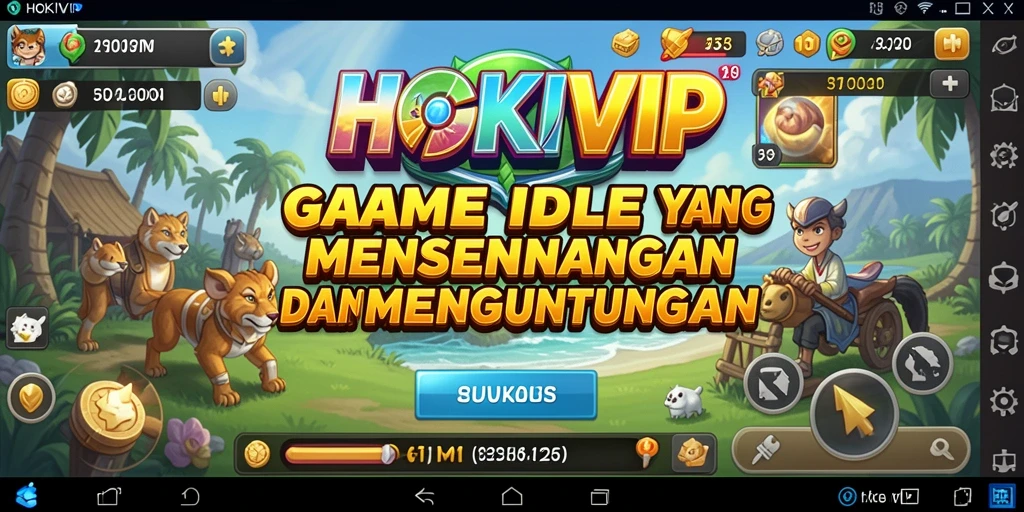 Tampilan utama HOKIVIP menampilkan gameplay santai dan kemajuan karakter yang menarik.
