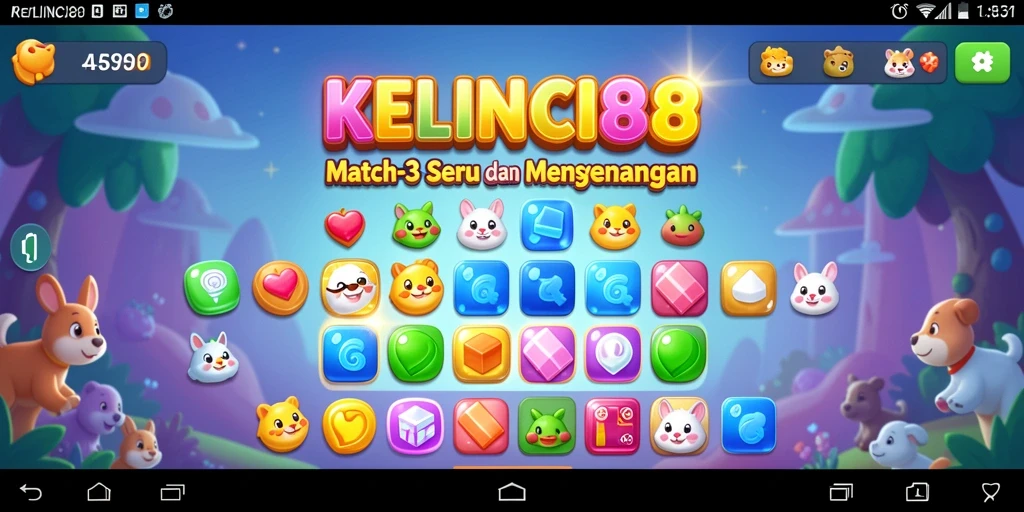 Tampilan gameplay seru di KELINCI88 dengan kombinasi elemen Match-3.