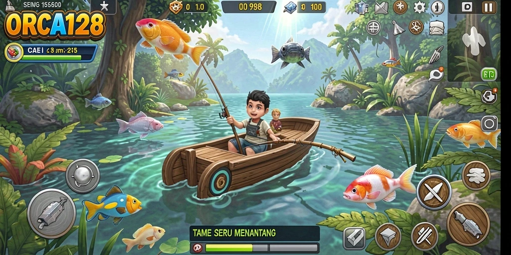 Tampilan gameplay ORCA128 yang menampilkan aksi memancing yang mengasyikkan.