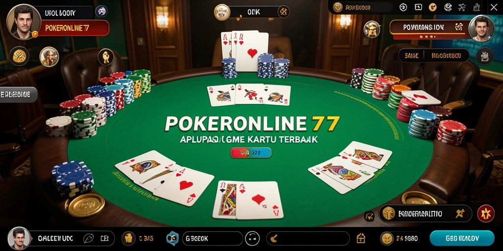 Screenshot menunjukkan gameplay dan fitur-fitur utama POKERONLINE77.