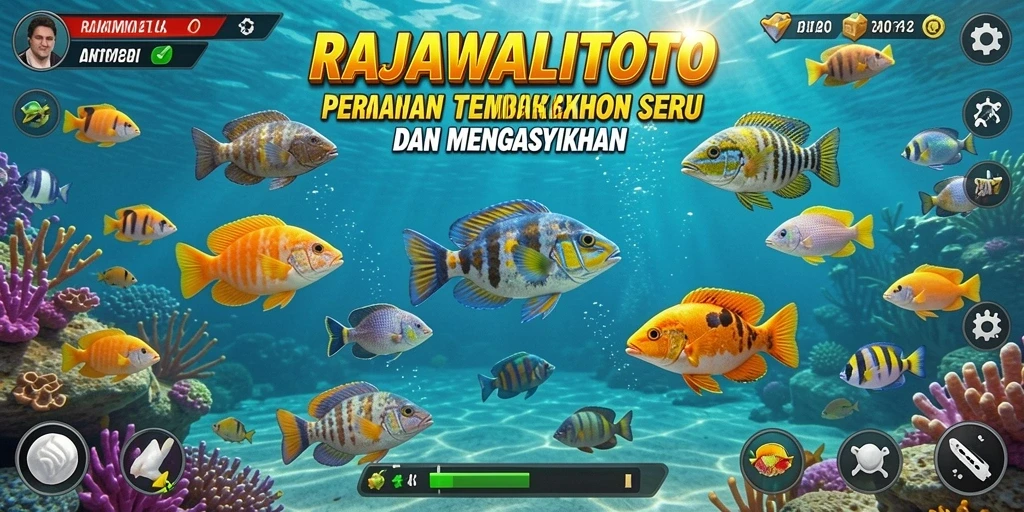 Screenshot gameplay RAJAWALITOTO menampilkan aksi menembak ikan yang seru.