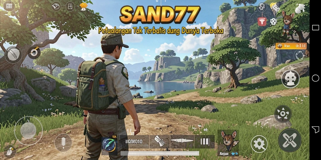 Tangkapan layar SAND77 menunjukkan petualangan seru di dunia terbuka.