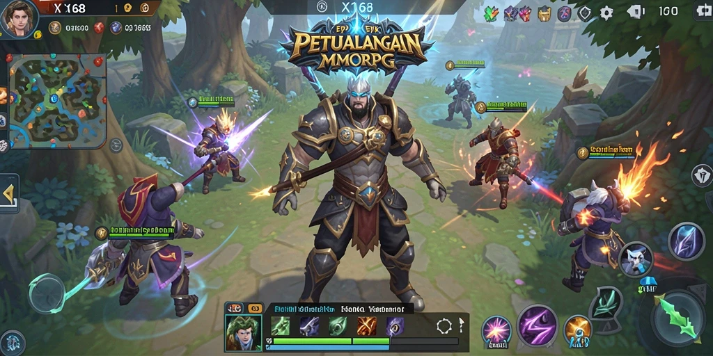 Screenshot gameplay X168 menampilkan pertempuran epik dalam dunia MMORPG.